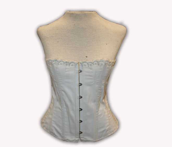 1855-1865 Embroidered top Corset in white coutil